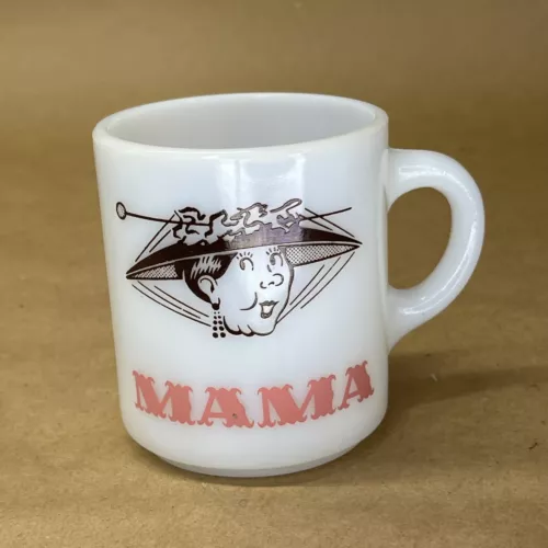 Vintage Hazel Atlas " Mama " Mom White Pink Milk Glass Mug Cup