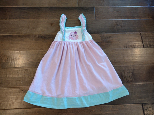 LIL Cactus Girls pink applique seersucker gingham dress Spring Summer - 6 6Y - Picture 2 of 9