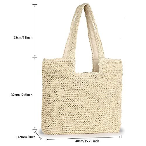 Straw Beach Bag, Women Tote Bag Woven Shoulder Bag, Handmade Large Summer - Picture 3 of 9