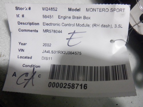 02 MITSUBISHI MONTERO SPORT Engine Control Module MR578044 - Foto 2 di 6