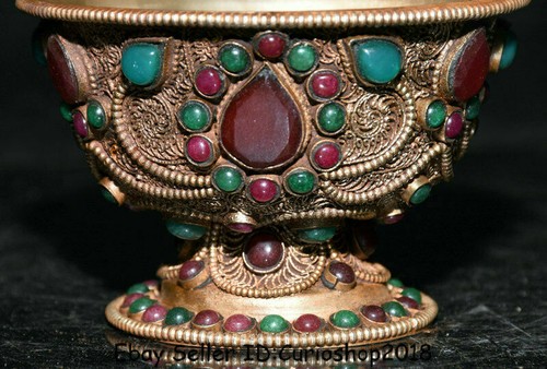 4.2" Tibet Filigree Gilt Inlay Gem Handmade goblet Drinking wineglass Cup Bowl - Picture 3 of 11
