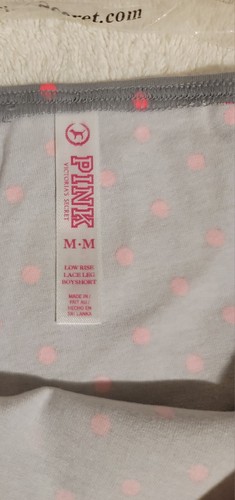 Vintage Victoria's Secret PINK Polka Dot Low Rise Boyshort Lace Trim Leg M NWT - Picture 4 of 4