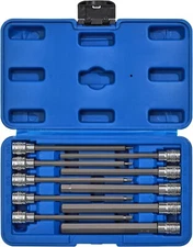 10pcs 3/8" Drive Long Hex Bit Set 1/16 Inch to 1/2 Inch Socket Set CR-V and S2
