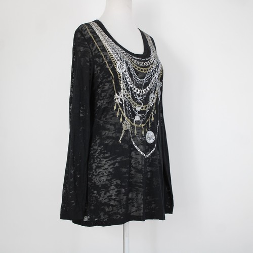 Seven 7 Luxe NEW Sz 14/16 Black Silver Gold Painted Chain Cotton Polyester Top - Picture 5 of 14