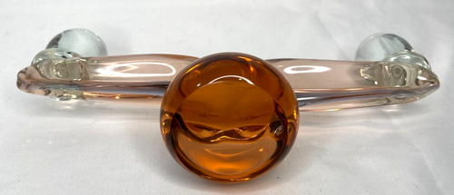 Chribska Mid Century Glass Amber Double Candlestick Holder Bohemian Czech - Picture 7 of 13