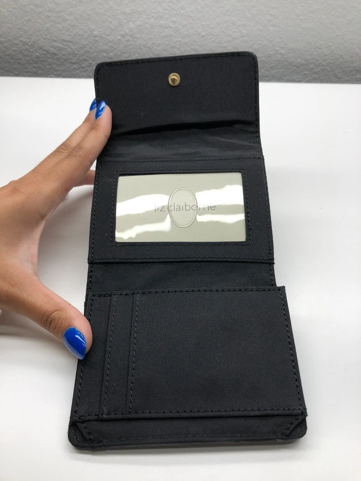Cartera plegable Liz Claiborne charol negra para mujer tarjeta de crédito nueva sin etiquetas Foto 3 de 4