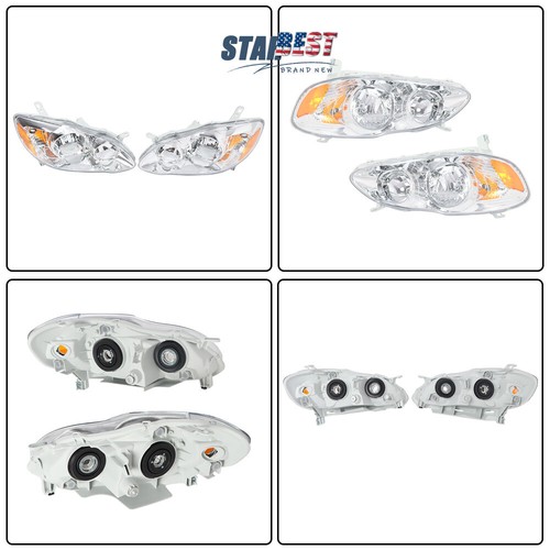 Headlight Chrome Housing Lamps Left+Right Side Pair For Toyota Corolla 2003-2008 - Picture 10 of 12