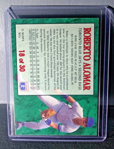 1994 Roberto Alomar Post Collection #18 Baseball Card Toronto Blue Jays - Picture 2 of 2