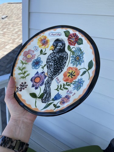Anthropologie Nathalie Lete Black Bird ‘Coucou Tu Vas Bien?’ 10" Dinner Plate - Picture 5 of 5