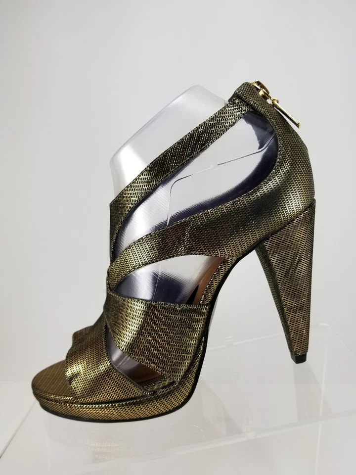  Elisa Atheniense Golden Leather Open Toe Strappy Heels Womens 36 Brazil/6M US  - Image 3 of 4