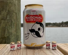 MINIATURE NATTY BOH (NATIONAL BOHEMIAN) BEER CANS, 4 PER PACKAGE