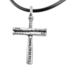 Baseball Bat Cross Necklace Silver SMALL (CLBRUB)