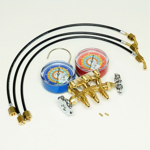 Brass Charging Manifold with 18" Hoses R600a R290 R134a HVAC Refrigeration - Picture 1 of 9