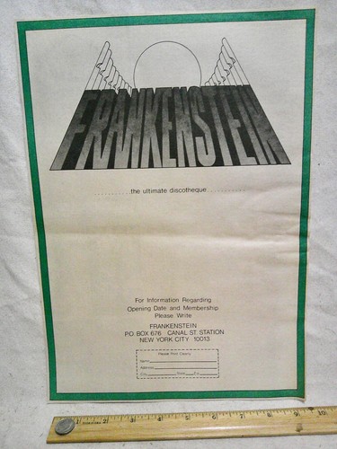 NYC oscuro tema extraño GAY BAR 1975 ¿nunca terminado? FRANKENSTEIN disco AD - Imagen 1 de 3