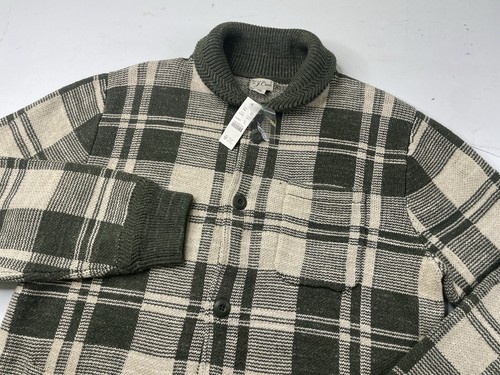 J. CREW Men's Cotton Knit Chore Jacket Sweater Heather Cypress Plaid Medium NWT - Picture 2 of 8