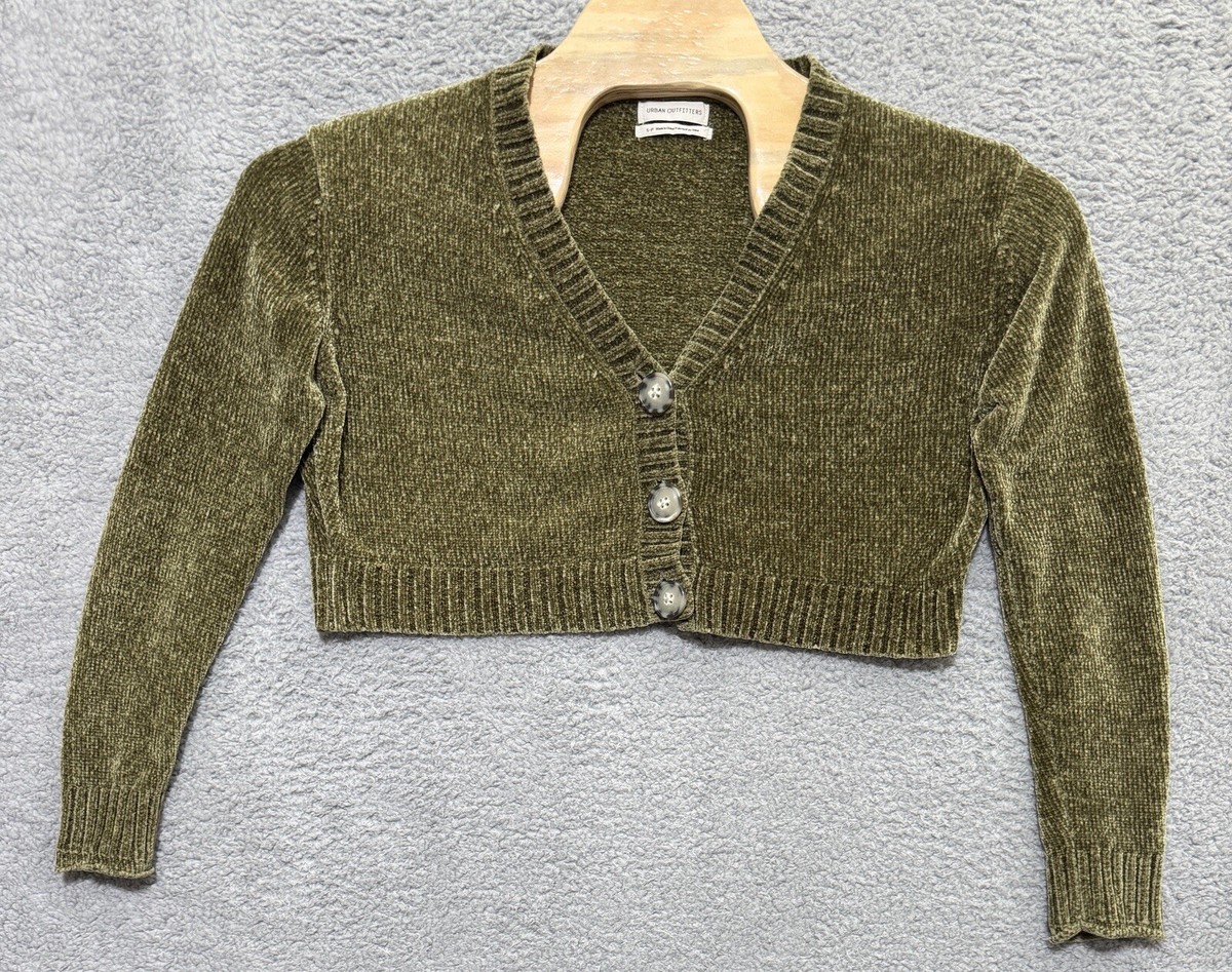 Urban Outfitters Green Chenille Velvet Button Cropped