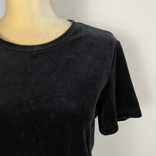 Hanna Andersson Women M Black Velour Top Short Sleeve Party Holiday Cotton Blend - Picture 3 of 6