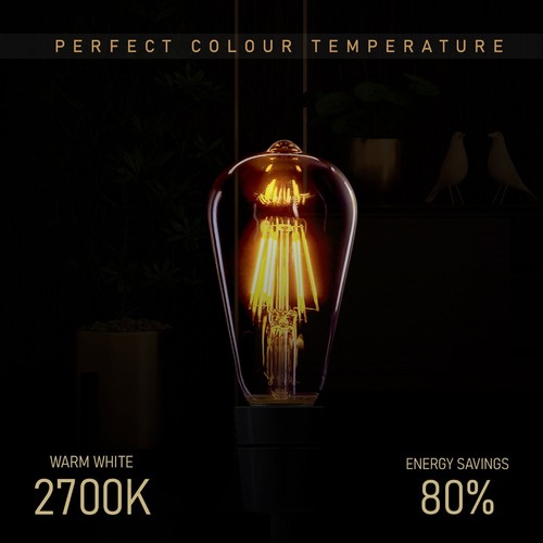 Lampadina LED E27 EDISON 8W ST64 vintage filamento retrò lampadina bianco caldo - Foto 8 di 16