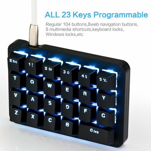 One Handed Macro Mechanical Keyboard Blue LED 23 Keys Gaming Keypad Blue Switch - Bild 2 von 6
