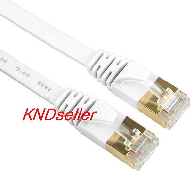 10M 30FT CAT7 Flat Cable White SSTP LAN Direct Ethernet Patch Shielded 10Gbps