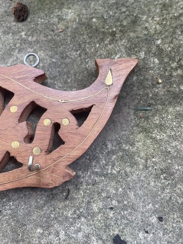 Vintage Holz Messing Schlüsselhalter Wandhaken Zaubersprüche Schlüssel Fisch Strand Dekor - Bild 12 von 19
