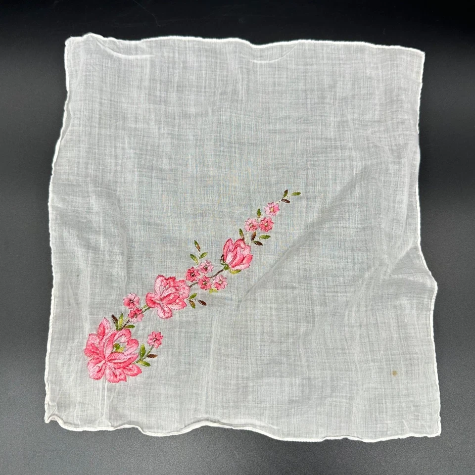 Pañuelo Vintage Floral Bordado Pañuelo Rosa Flores Algodón Flores Foto 3 de 4
