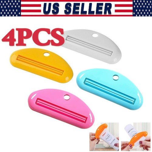 4× Kunststoff Tube Quetscher Zahnpastaspender Halter Rollen Badezimmer Extrakt - Bild 1 von 8