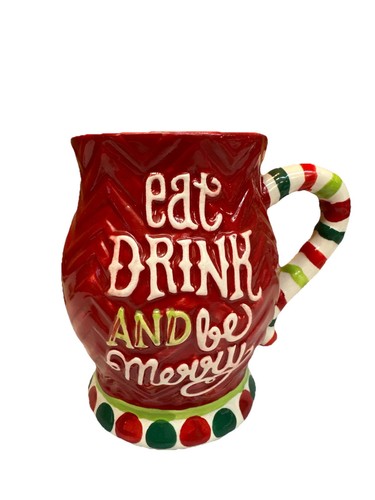 Eat Drink And Be Merry Weihnachtstasse rot weiß grün - Bild 1 von 5