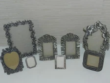 VINTAGE ORNATE MINI PEWTER PHOTO PICTURE FRAME LOT HEART OVAL FLORAL HUMMINGBIRD