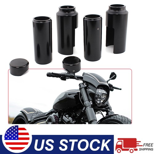 Gloss Black Upper Lower Fork Covers Tube Caps For Harley Softail Breakout 18-up - Picture 1 of 17