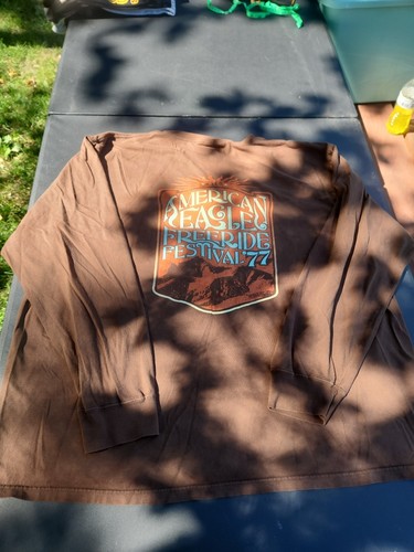 Vintage American Eagle Freeride Festival '77 Long Sleeve T Shirt Men's XL Brown - Picture 2 of 5