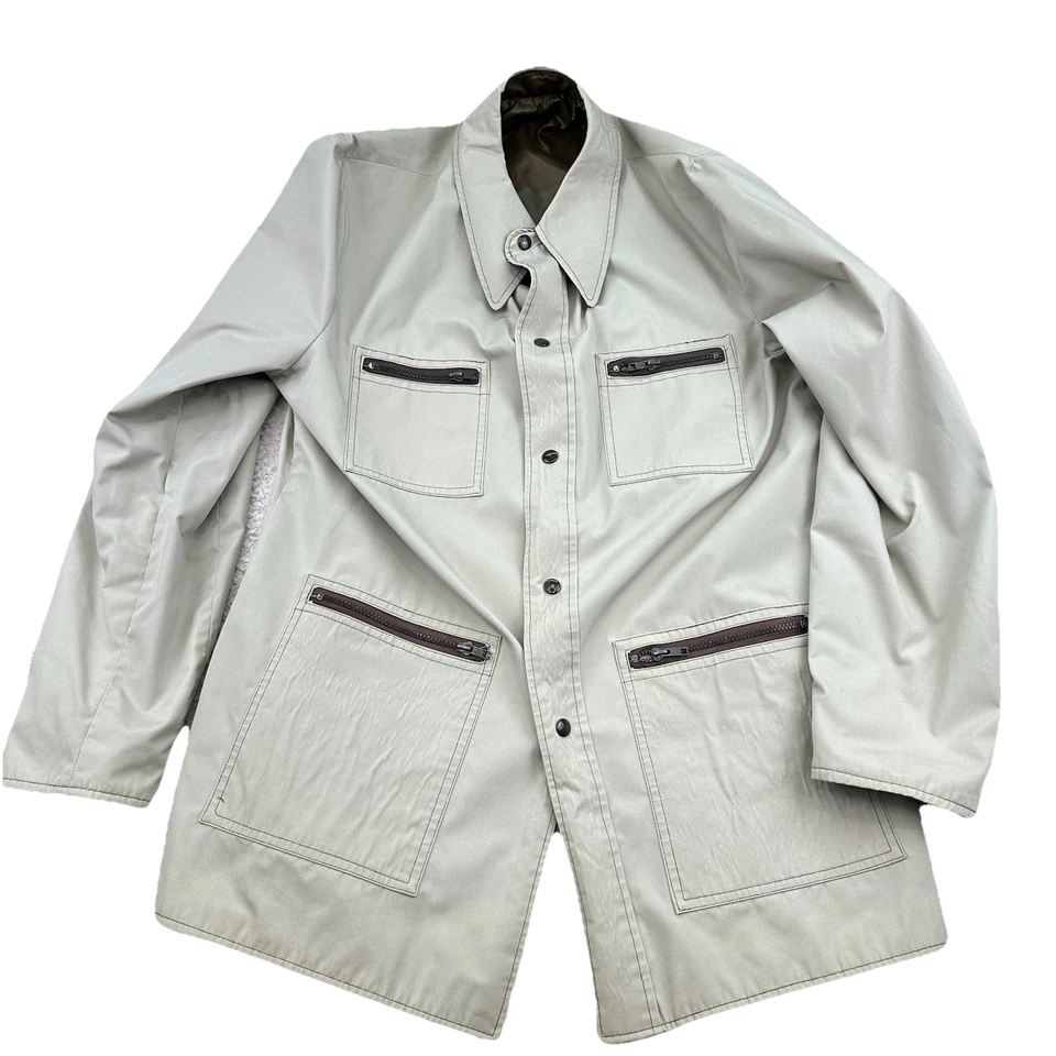 Abrigo de Colección Años 70 Van Heusen Para Hombres Reversible Caqui/Marrón Nylon Cortavientos Talla L Foto 3 de 4