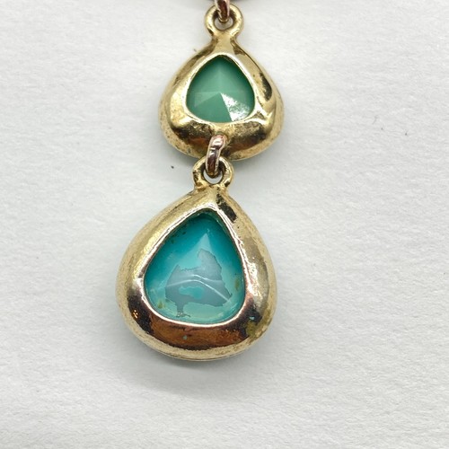 Vintage Monet Halskette Faux Türkis Regentropfen Steine Doppelkette goldfarben - Bild 17 von 23