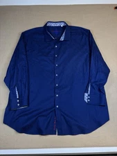Robert Graham Dark Blue Flip Cuffs Button Up Long Sleeve Dress Shirt Size 4XL