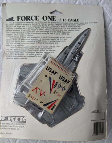 ERTL Force One F-15 Eagle Fighter Jet Diecast #1162 1986 NEW Sealed Missiles - Picture 2 of 6