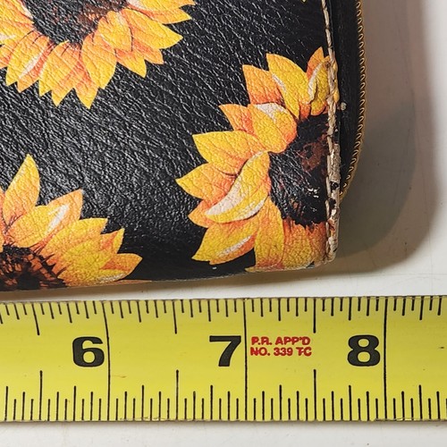 PVC Zippered Clutch Purse Wallet Card Holder Yellow Sunflowers Floral 8" Black - Picture 4 of 9