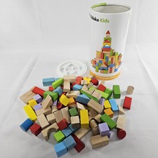 Kids Wooden Building Blocks Colorful 100 Pieces W/ 10 Extra Pieces Pidoko READ