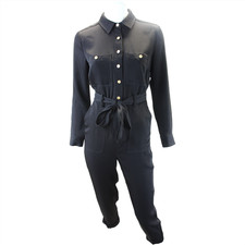 Image of Mint Velvet Button Front Wrap Jumpsuit Black UK 6 (EU 34)