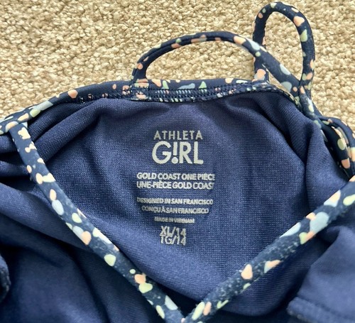 Athleta Girl One Piece Swim Suit Floral Blue Sz 14 XL ** - Picture 3 of 7