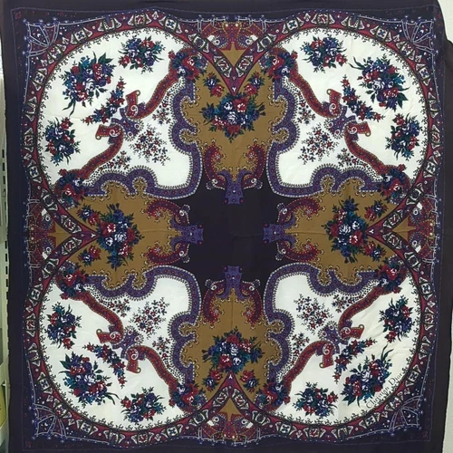Foulard en soie Dior motif fleurs marron chocolat blanc rouge vert violet 34x32
