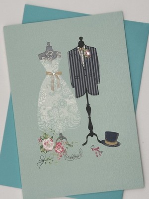 BEAUTIFUL BRIDE & GROOM WEDDING CARD ~BLANK INSIDE/PRETTY FLORAL & LACE PIC