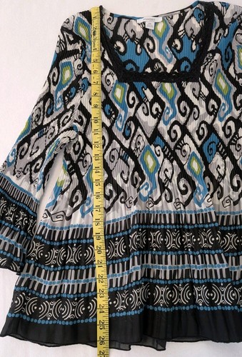 Dress Barn halbtransparentes Plissee Oberteil Damen XL zierlich blau schwarz Glockenärmel - Bild 5 von 11