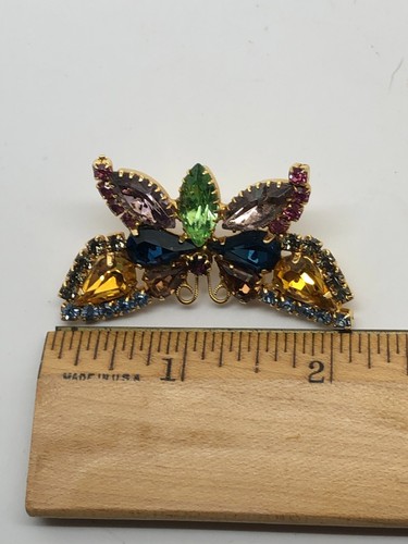 Vintage Juliana ? Butterfly Brooch pin multicolor rhinestones gold tone unsigned - Imagen 4 de 6