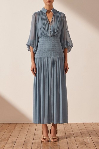SHONA JOY Dress Size Au 14/ US 10 Lauren Ruched Midi Dress Dusty Blue EUC - Picture 4 of 16