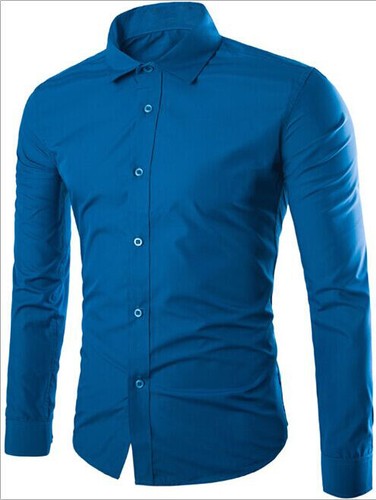 Solid Color Men's Casual Slim Multi-Color Formal Long Sleeve Shirt Business Tops - Picture 28 of 30