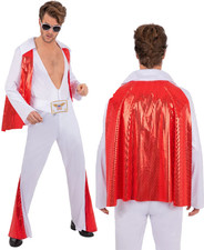 Elvis White Jumpsuit Mens 50s Rock  Roll Celebrity Fancy Dress Costume