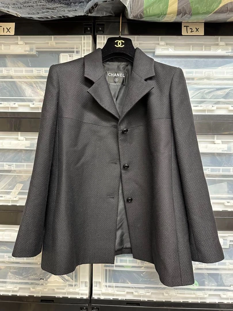 CHANEL Giacca Donna Lana Sartoriale Nera Marca Coco Bottone Vintage Autentica