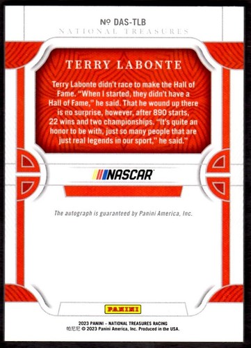 National Treasures Diamond Anniversary Auto Holo Gold Terry Labonte #3/10 2023 - Imagen 2 de 2