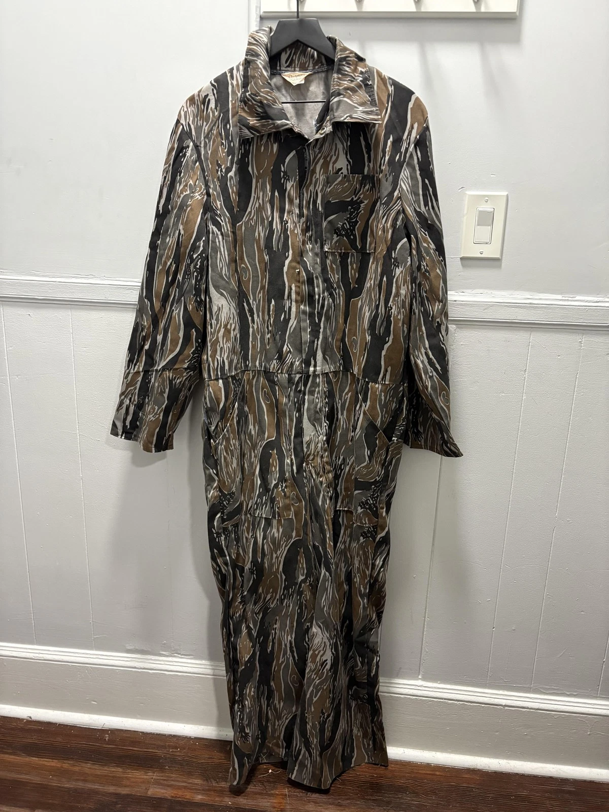 Vintage Clarktree Outdoors Coveralls Mens Large Tree Bark Camo Made USA 90s
