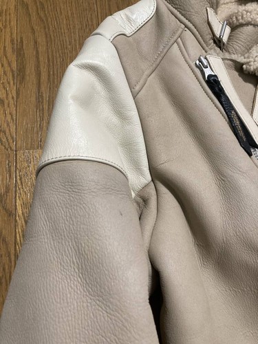 Used 2017 Neighborhood Thunderbolt Leather Jacket Size L Beige Length 67cm - Picture 9 of 10